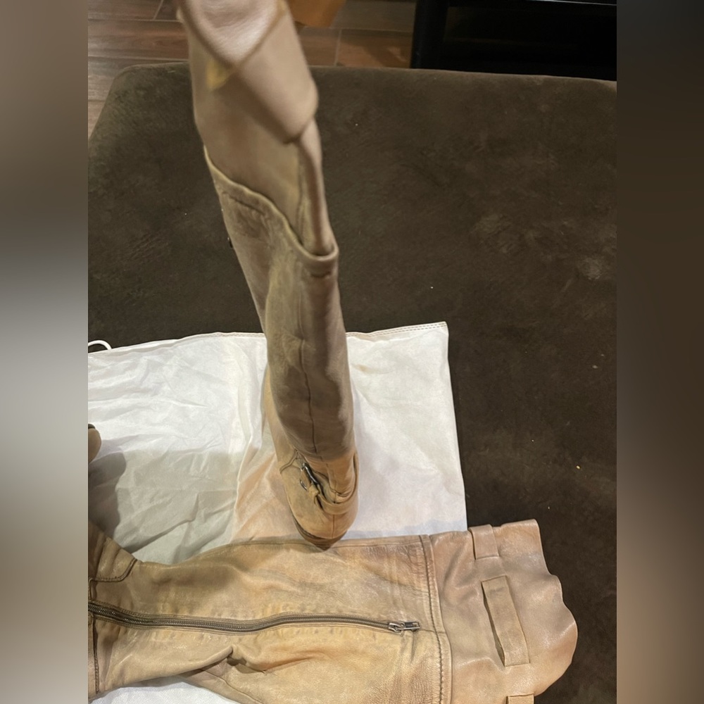 Tan distressed over the knee boots